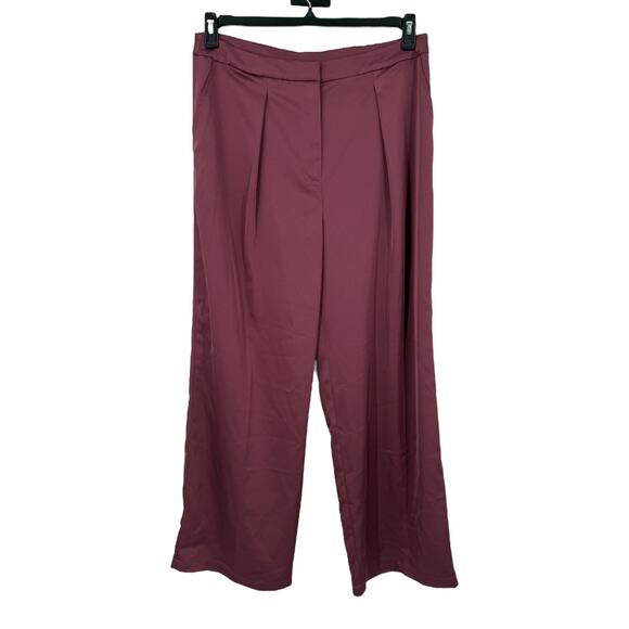Misook pants high rise wide leg satin dark pink size Large L - Picture 1 of 5